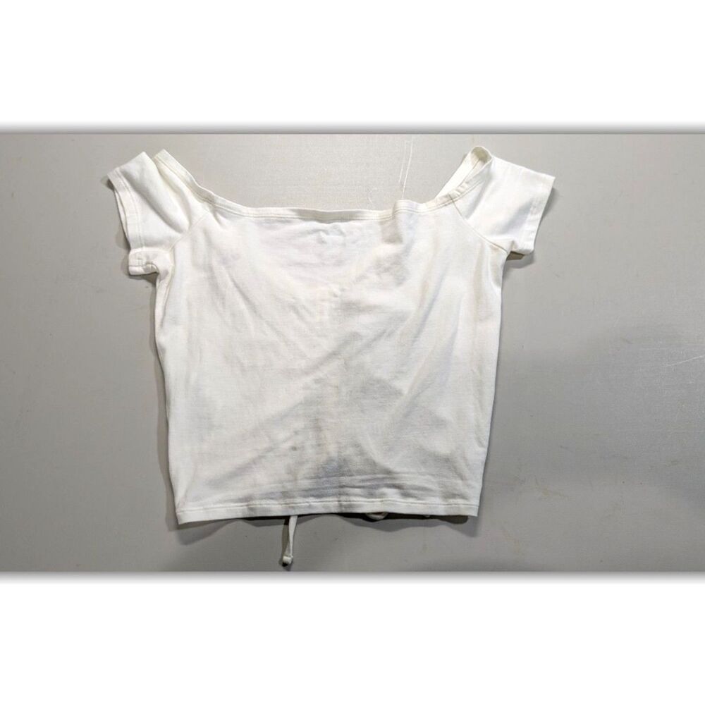 Hollister Women's White Ruched Tie Front Cap Sleeve Crop Top M Y2K Babydoll NWT - Picture 2 of 5